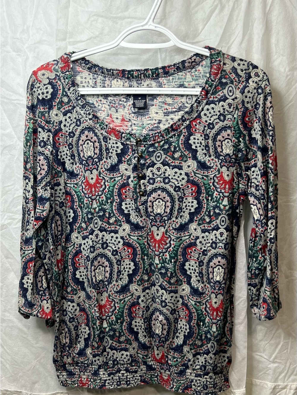 Lucky Brand Paisley Boho Western Tunic Top Size M